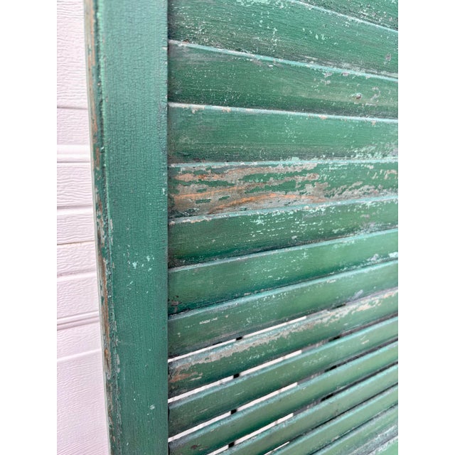 Wood Antique American Green Farmhouse Shutter 19th C Architectural Salvage For Sale - Image 7 of 7