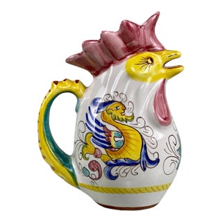 Vintage Italian Majolica Porcelain Pottery Rooster Ewer Creamer For Sale