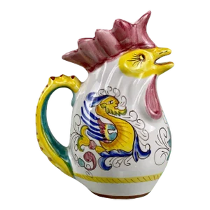 Vintage Italian Majolica Porcelain Pottery Rooster Ewer Creamer