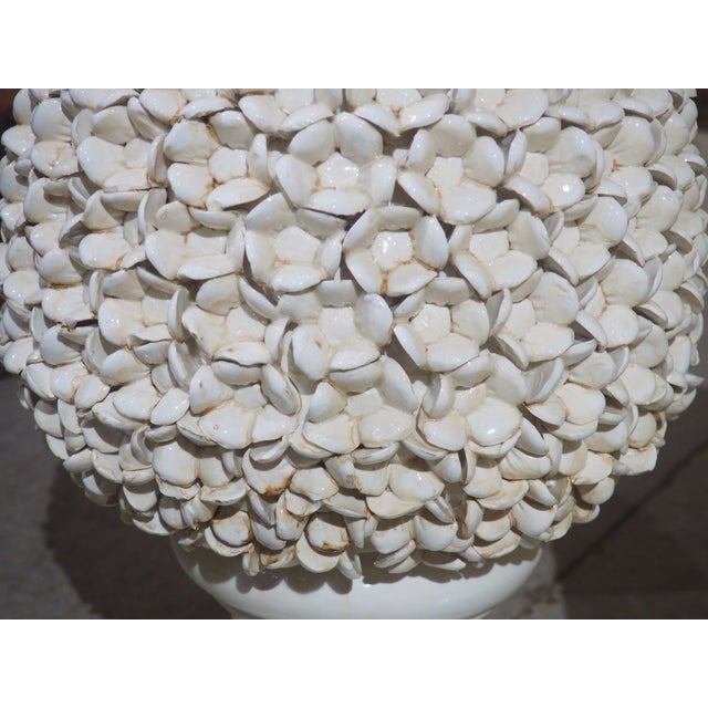 Cream Pair of Tall Italian Pyramidal Creamware Topiaries, H-28 Inches For Sale - Image 8 of 18