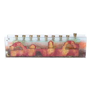 Vintage Fused Glass Menorah For Sale