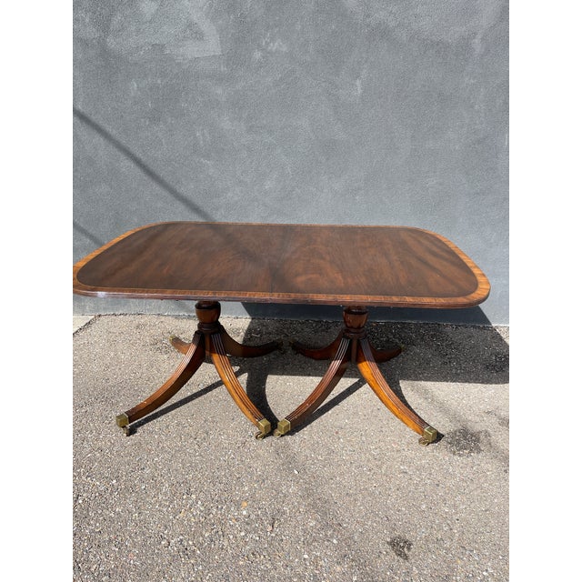 Antique 1920s Mahogany Double Pedestal Dining Table – 88" X 45" – Brass Casters For Sale In Santa Fe - Image 6 of 6