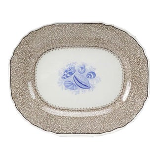 Antique 19th Century Staffordshire Sea Shell Blue & Brown Transferware Platter by Thomas Dimmock Co. "Conchology" For Sale
