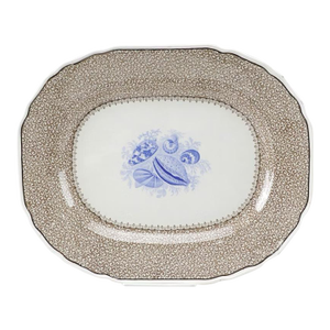 Antique 19th Century Staffordshire Sea Shell Blue & Brown Transferware Platter by Thomas Dimmock Co. "Conchology"