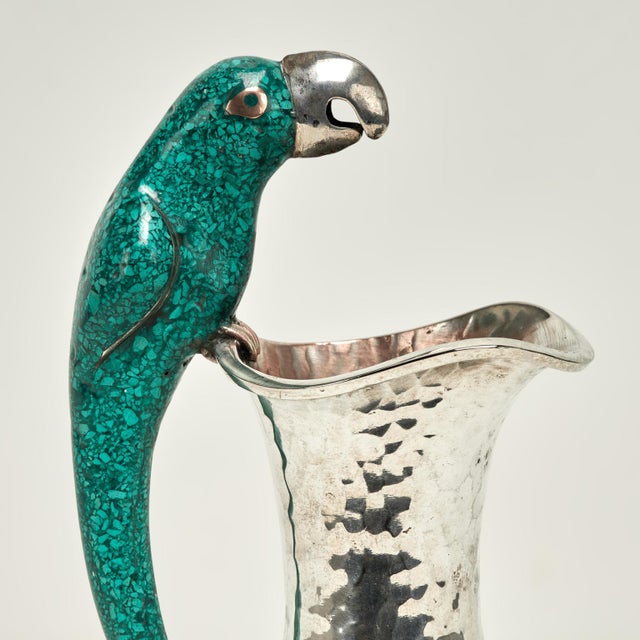 Late 20th Century Late 20th Century Mid Century Los Castillos Silver on Copper Pitcher With Parrot Handle For Sale - Image 5 of 7