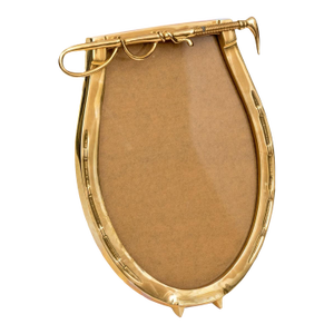 Large Equestrian Brass Horseshoe Tabletop Picture Frame With Riding Crop Finial