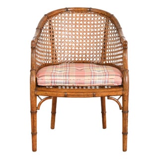 Kindel Furniture Hollywood Regency Faux Bamboo and Cane Club Chair, Circa 1970s For Sale