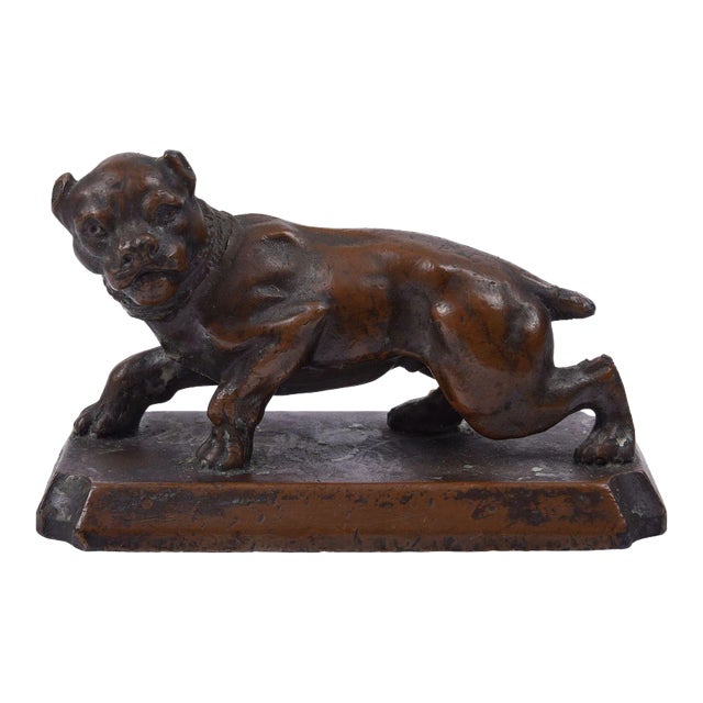1900s Bronze Dog Paperweight Sculpture For Sale