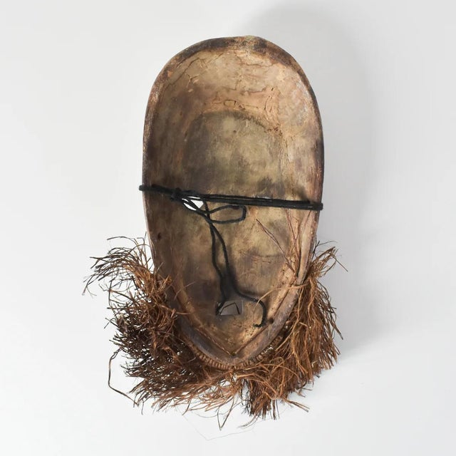 Early 20th Century Metoko Wood Carved Mask With Raffia Beard For Sale - Image 9 of 9