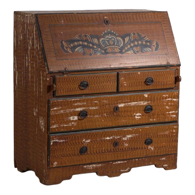 Antique Swedish Painted Secretaire with Drawers For Sale