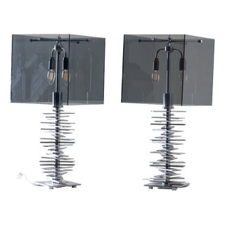 Acrylic Glass Lamps with Steel Bases, 1970s, Set of 2 For Sale