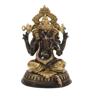 Mid 20th Century 18" Black & Gold Ganesha Brass Statue For Sale