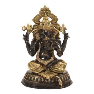 Mid 20th Century 18" Black & Gold Ganesha Brass Statue