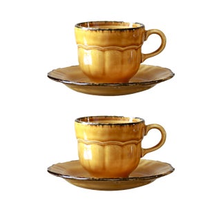 Vintage Amber Cups and Saucers from Pagnossin, 1970s, Set of 4 For Sale
