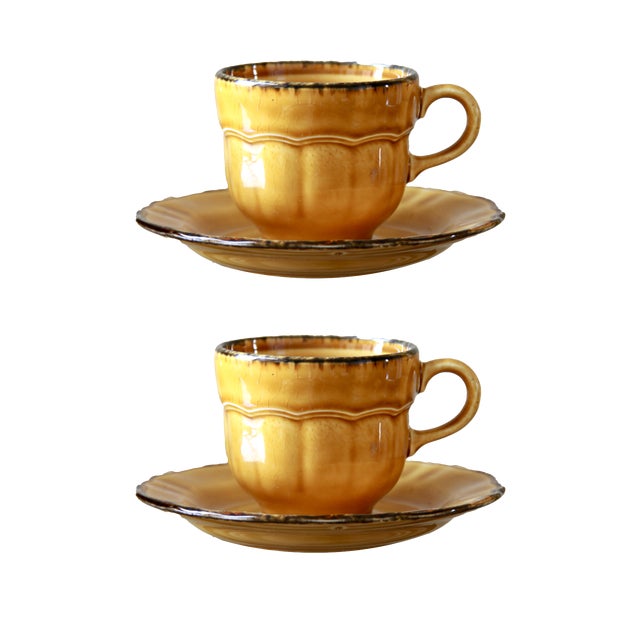 Vintage Amber Cups and Saucers from Pagnossin, 1970s, Set of 4 For Sale