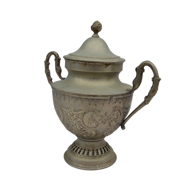 Antique Engraved Moroccan Rustic Silver Urn with Handles For Sale - Image 4 of 8