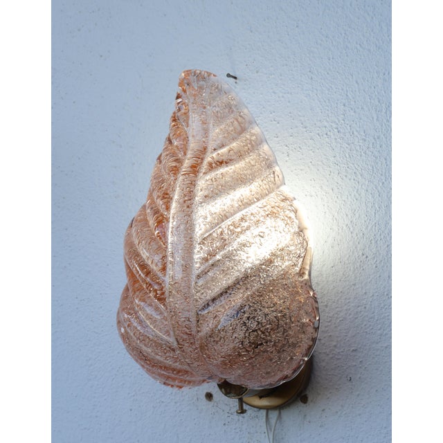 Set of 2 Wall Light Pink Colour Murano Glass Leave by Barovier E Toso, 1950s For Sale - Image 11 of 14