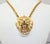 Vintage 1970s Signed Accessocraft Goldtone Lion Doorknocker With Rhinestone Eyes Pendant Necklace For Sale - Image 4 of 9