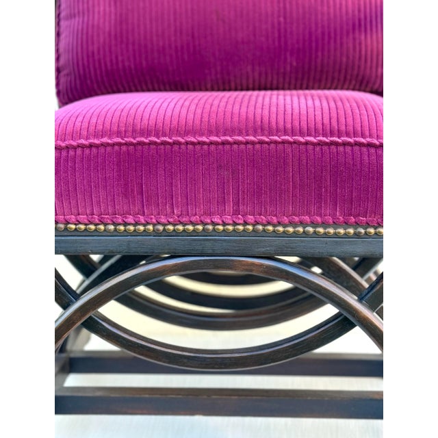 1960s Side Chair: Vintage Occasional Chair: Ebonized Wood W/New Upholstery. Savonarola Style, on Castors, Textile: Performance Magenta Corduroy Velvet. For Sale - Image 5 of 11