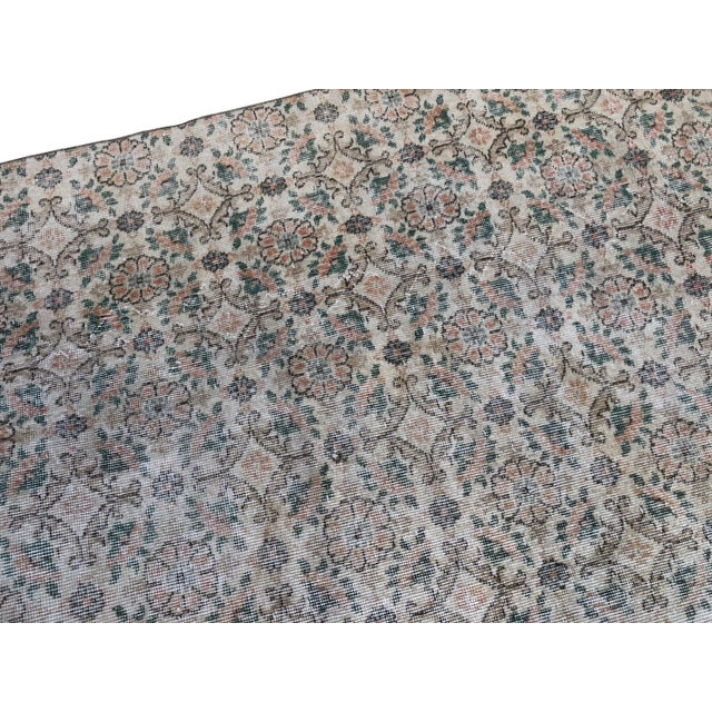 1960s Vintage Floral Turkish Handmade Wool Beige Rug For Sale - Image 5 of 7