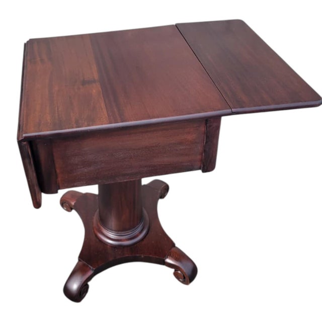 19th C Antique Empire Mahogany Drop Leaf Side Table Turned Legs For Sale - Image 13 of 18