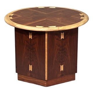 Restored Lane Acclaim Drum Table Round Hexagon Side End Table Storage Cabinet For Sale