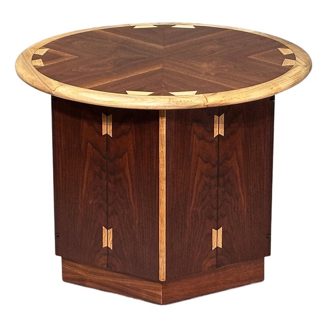 Restored Lane Acclaim Drum Table Round Hexagon Side End Table Storage Cabinet For Sale