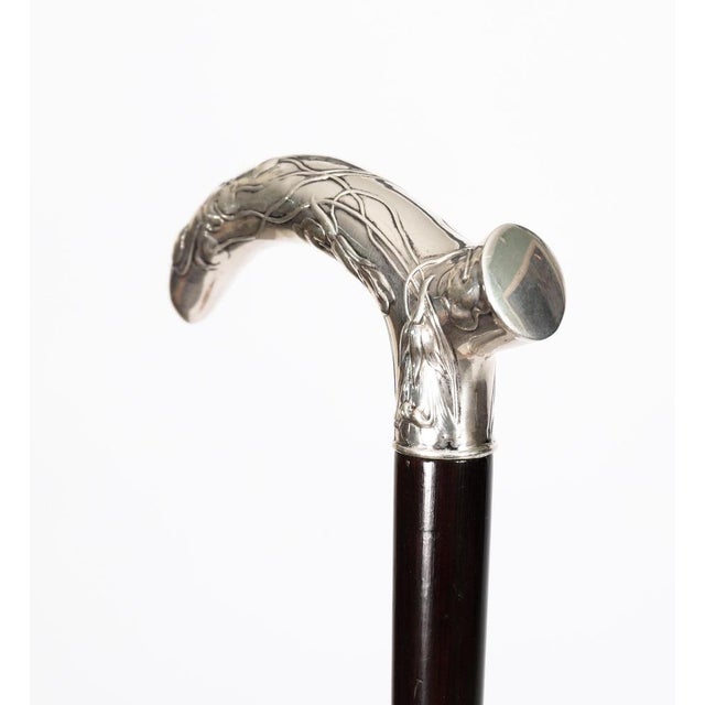Metal Antique French Art Nouveau Silver Topped Walking Cane Stick, 1890s For Sale - Image 7 of 15