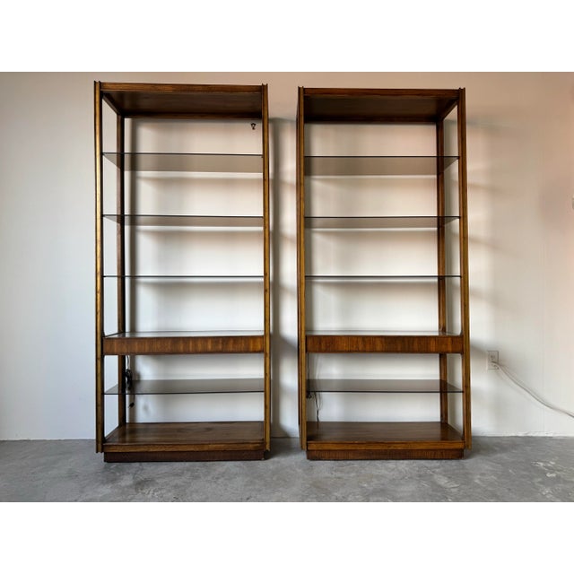 Mid-Century Modern Pair of 1970s Mid-Century Modern Six-Tier Étagères With Smoked Glass Shelves/ Sold For Sale - Image 3 of 12