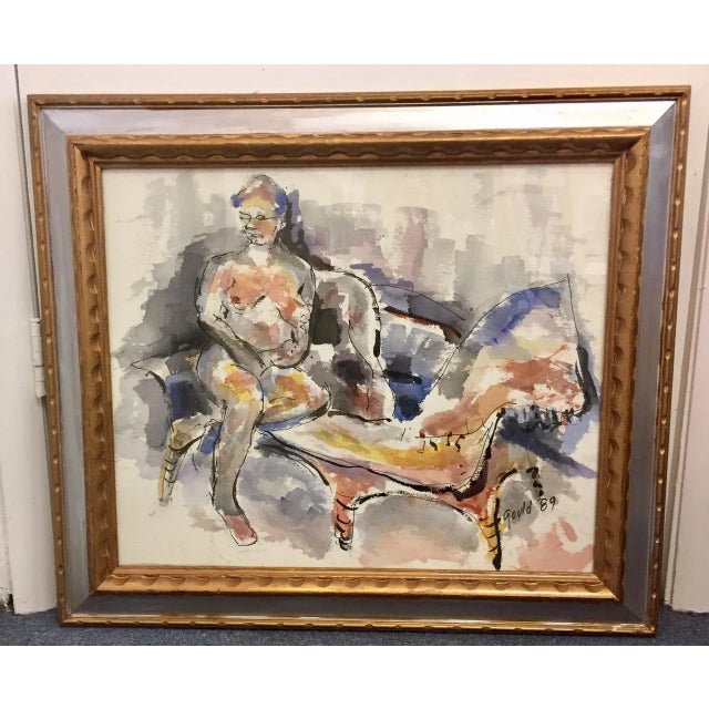 Original watercolor painting by John Howard Gould titled "Girl in Repose". Signed in bottom right corner. 1989.