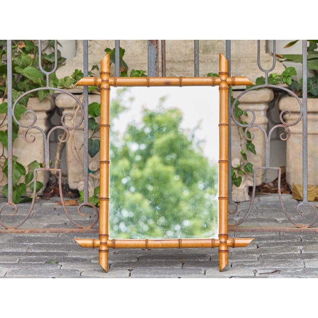 French Country French Turned Faux Bamboo Wall Mirror With Finial Corners, Circa 1900 For Sale - Image 3 of 9