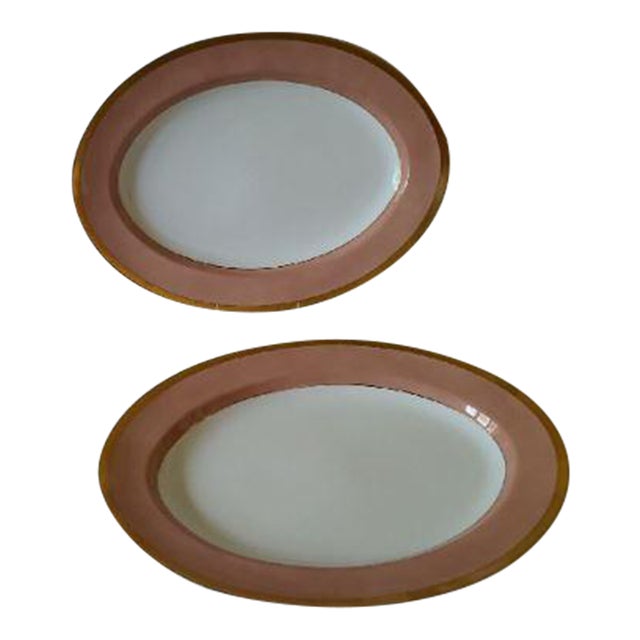 Late 20th Century Fitz & Floyd "Versailles" Dusty Rose Pink Oval Serving Platters (Set of 2) For Sale