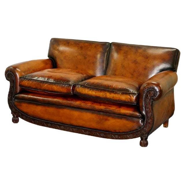 Brown Leather Two Seat Sofa For Sale