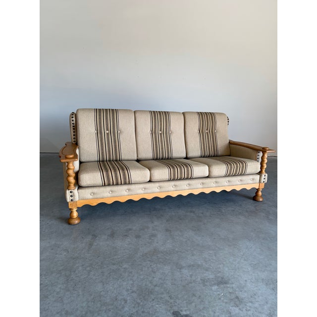 Mid-Century Modern Mid Century Danish Brutalist Henning Kjaernulf Style Oak Sofa For Sale - Image 3 of 10