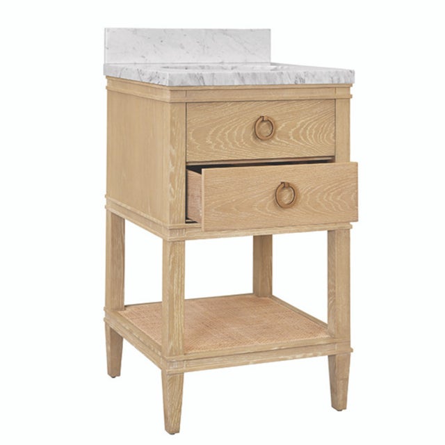 Contemporary Matthew Izzo Home Cutler 24" Cerused Oak Single Porcelain Sink Bath Vanity With Marble Top and Antique Brass Ring Hardware For Sale - Image 3 of 10