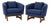 Mid-Century Club Chairs in Blue Chenille, a Pair For Sale