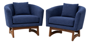 Mid-Century Club Chairs in Blue Chenille, a Pair