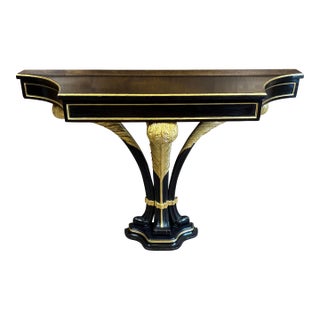 Vintage Hollywood Regency Ebonized Wall Mount Hall Console Table For Sale