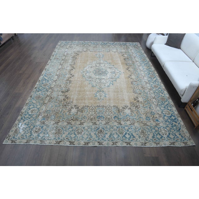 Persian 1970s Vintage Persian Handmade Wool Cotton Blue Area Rug For Sale - Image 3 of 11