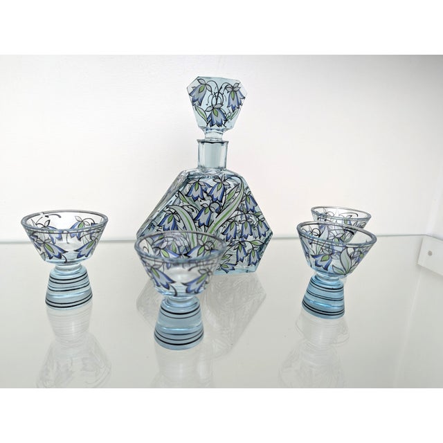 Vintage Art Deco Carafe with Glasses in Hand-Painted Crystal Glass, 1930, Set of 5 For Sale - Image 12 of 17