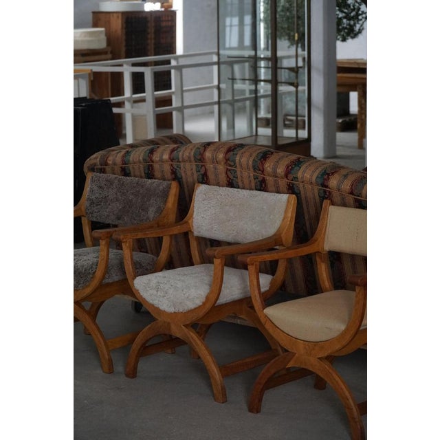 Mid-Century Kurul Armchair in Oak and Lambswool attributed to Henning Kjærnulf, 1960s For Sale - Image 13 of 18