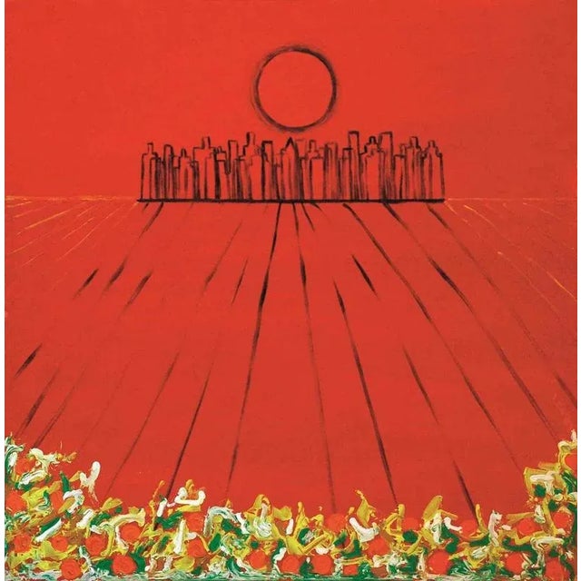 This work (r:0006) of 1987 entitled "atomic city” symbolizes how much more destructive man invented with the atomic bomb...