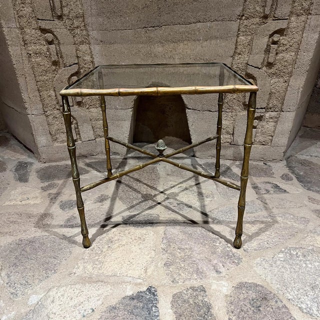 Metal 1950s Faux Bamboo Brass Square Side Table Arturo Pani For Sale - Image 7 of 9