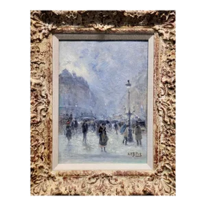 Eugène Louis Gillot -1895s Paris Busy Rainy Street - Oil Painting