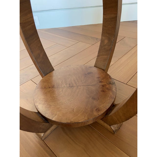 Austrian Biedermeier round side table, ca. 1830, 18"H x 14". Matt burled walnut veneer with black marble top and under-...