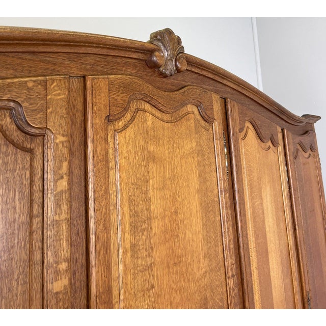 Wood Vintage Louis XVI French Oak Five Door Carved Armoire For Sale - Image 7 of 14