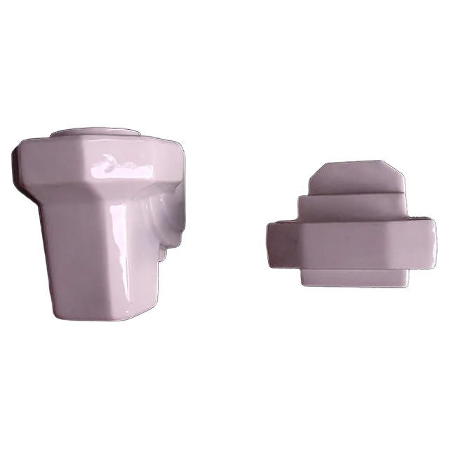 Bathroom Porcelain Set Toothbrush Holder and Ashtray with Matchstick Holder, 1930s, Set of 2 For Sale