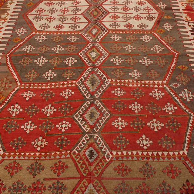 Vintage Mid-Century Konya Red and Green Wool Kilim Rug - Rich and Bright Accents For Sale In New York - Image 6 of 7