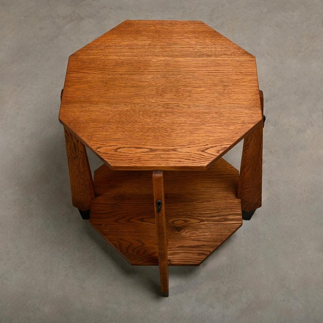 Wood Dutch Art Deco Octagon Side Table in Oak, 1930s For Sale - Image 7 of 16