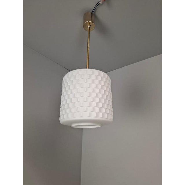 Mid-Century Modern Pendant Lamp in Textured Glass and Brass, Czechoslovakia, 1970s For Sale - Image 18 of 18